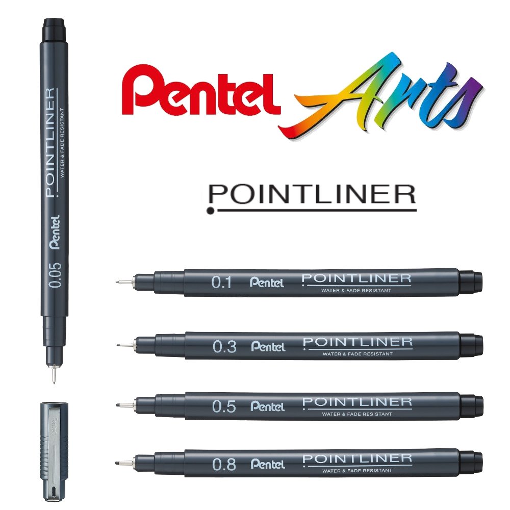 Pentel Pointliner S20P-5 nero 0,05-0,8 mm Set di 5 fineliner resistenti allacqua e alla luce 